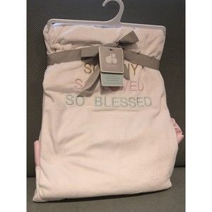 Just Born Baby Girl Blanket Satin Trim Embroidered So Tiny, So Loved/Blessed New